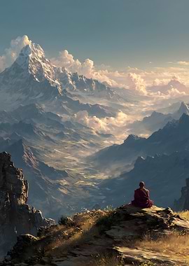Monk meditating in the Himalayas