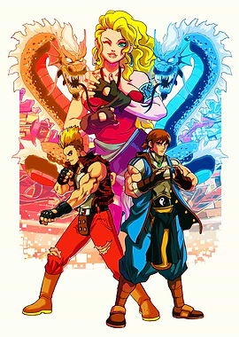 Retro Fighting Game Characters with Dragons