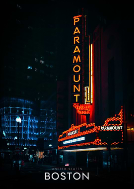 Paramount Theater Boston at Night