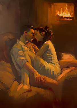 Couple by Fireplace