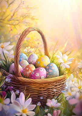 Easter Basket in a Spring Meadow