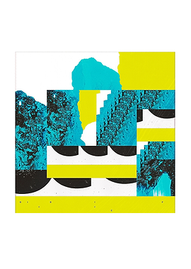 Abstract Geometric Collage with Teal and Yellow