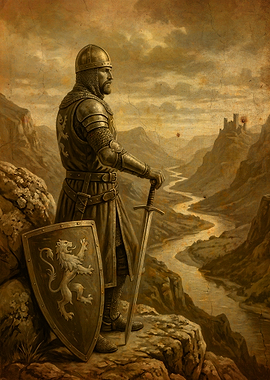 Knight overlooking a valley