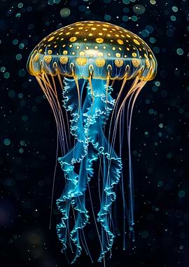Bioluminescent Jellyfish in Dark Water