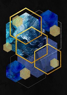 Abstract Geometric Hexagons with Blue Marble