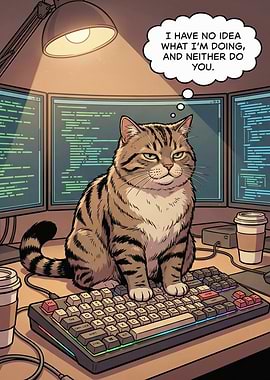 Cat Programmer with Coffee