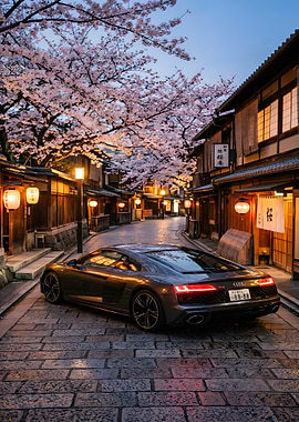 Audi R8 in Kyoto Cherry Blossoms