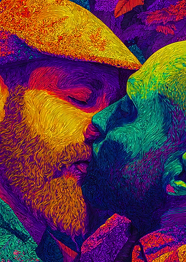 Colorful Intimate Men Kissing Illustration