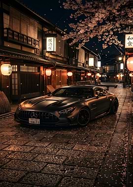 Dark Mercedes AMG GT in Japanese Street