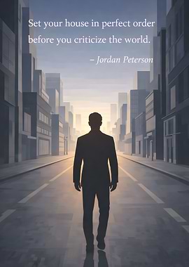 Man walking in city with quote