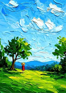 Child in Red Dress in a Field