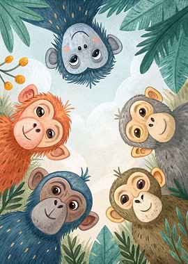 Cute Monkeys in a Jungle Setting