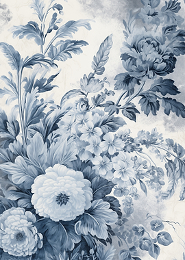 Blue Floral Botanical Art