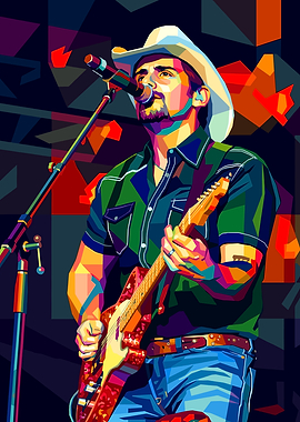 Musician playing guitar in pop art style
