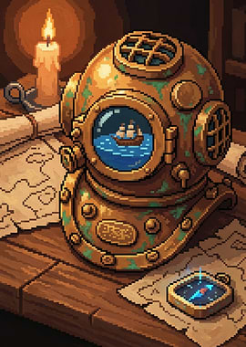 Vintage Diving Helmet and Maps