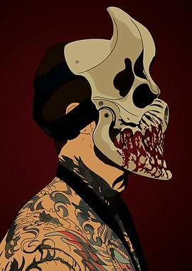 Man with Skull Mask and Tattoos