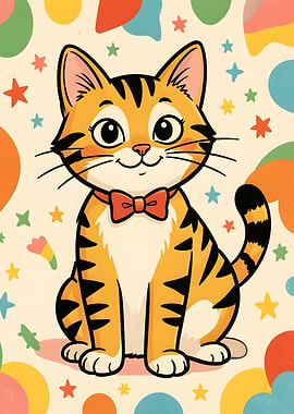 Cute Cartoon Cat with Bow Tie