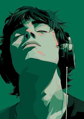 Person listening to music with headphones