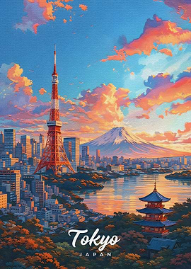 Tokyo Cityscape with Mount Fuji
