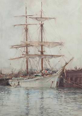 Watercolor painting of a tall ship