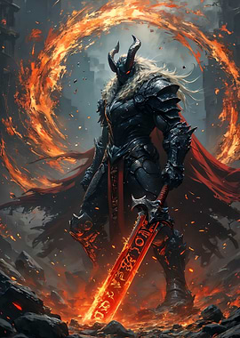 Demonic Knight with Fiery Sword