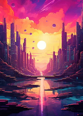 Futuristic Cityscape at Sunset