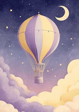 Hot Air Balloon in Starry Night Sky