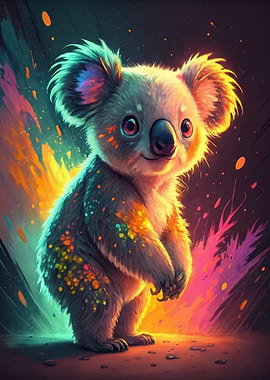 Cute Koala with Colorful Splashes