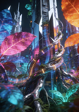 Biopunk Arboreal Synthesis: Neon Flora