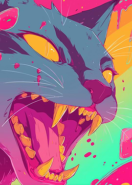 Aggressive Cat with Sharp Teeth