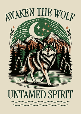 Awaken the Wolf – Untamed Spirit | Vintage Wolf Wilderness Poster