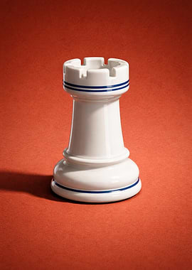White Chess Rook with Blue Stripes