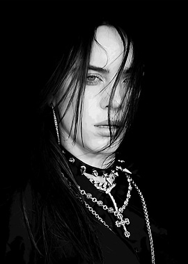 Billie Eilish Black and White Portrait