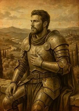 Knight in Armor Overlooking Landscape