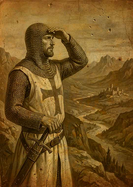 Knight in Armor Gazing Over Landscape
