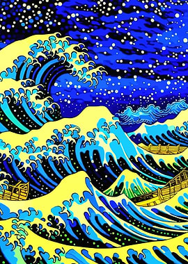 Stylized Great Wave with Boats