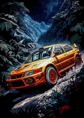 Rally Car on a Mountain Road