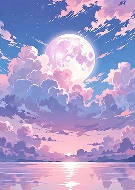 Dreamy Moonlit Sky Over Water