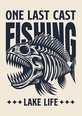 One Last Cast – Fishing Skeleton Poster | Lake Life Fishing Wall Art