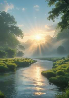 Misty River at Sunrise