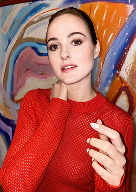 renate reinsve in Red Sweater Posing