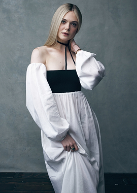 Elle Fanning in White Dress