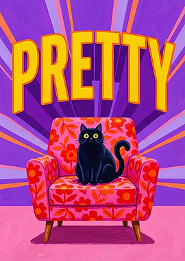 Black Cat on Floral Chair