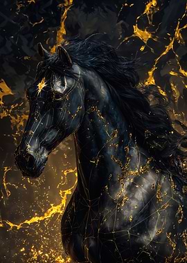 Black Horse Gold Kintsugi Portrait