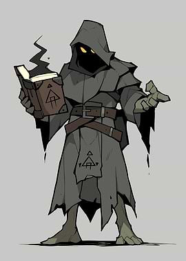 Mysterious hooded figure with a spellbook