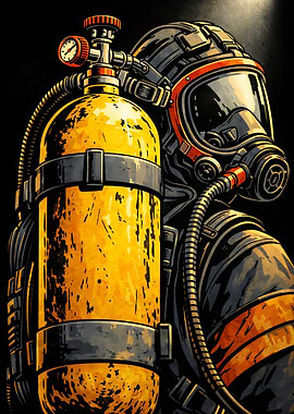 Firefighter Equipment Gear Mask Comic Art First Responder Fire Station Hero Poster