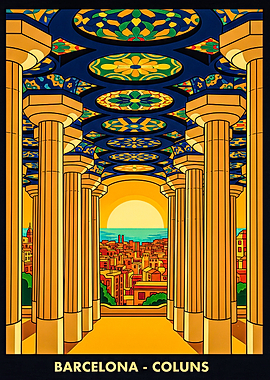 Barcelona Columns Cityscape Sunset