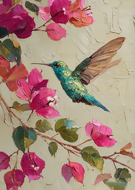 Hummingbird and Bougainvillea Painting