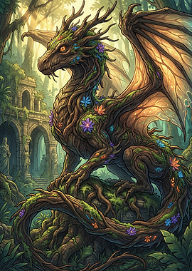 Nature Dragon in Ancient Ruins