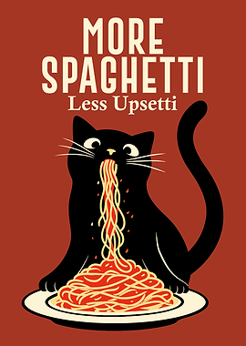 More Spaghetti Less Upsetti Cat Black Cat Eating Spaghetti
